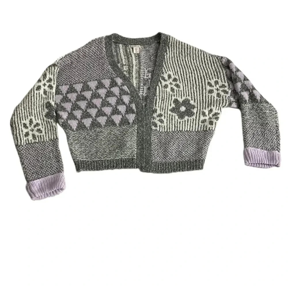 Sincerely Jules Gray Purple‎ White Wool Blend Cardigan XL